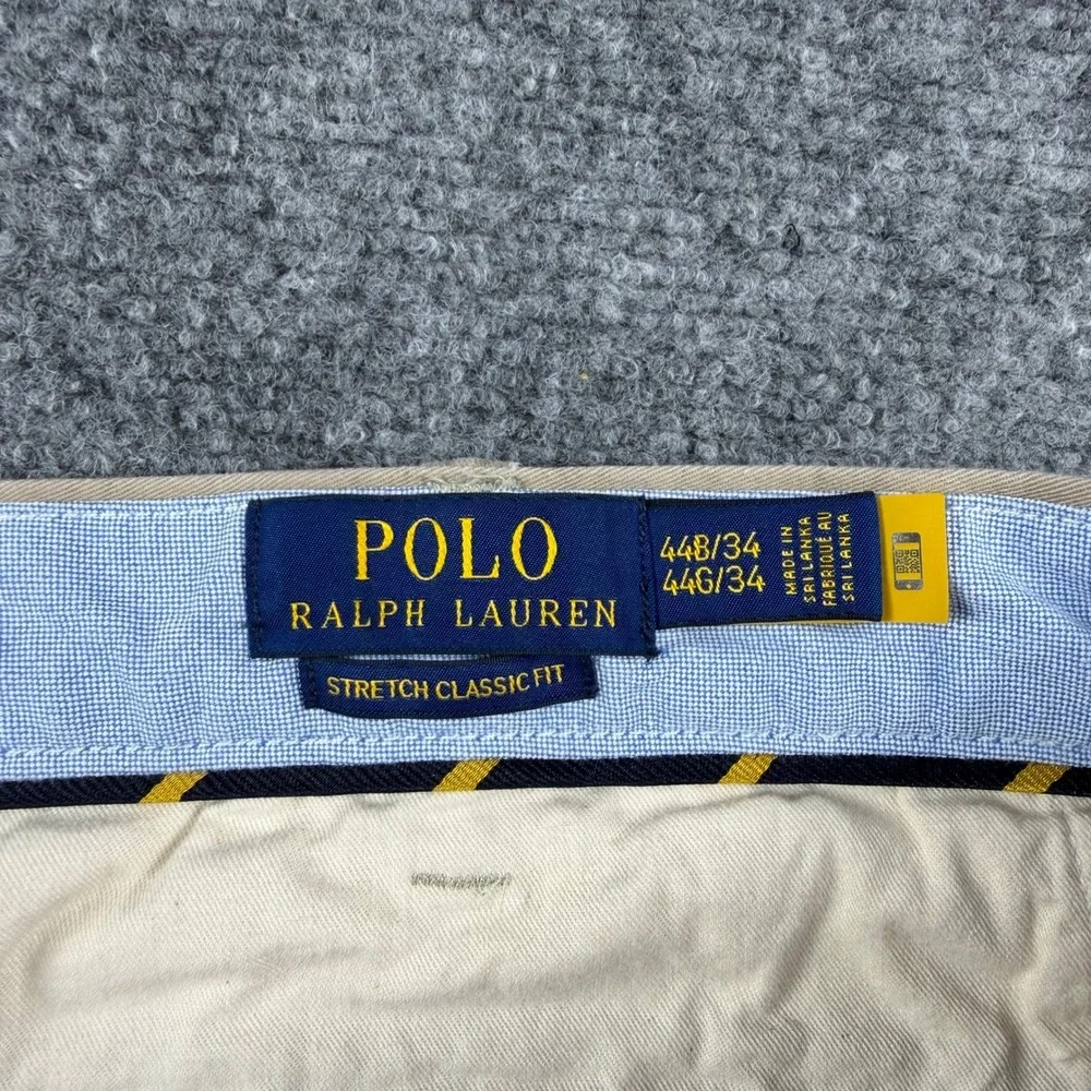 Polo Ralph Lauren Chino Pants Mens 44x34 Tan Stretch Classic Fit Khaki Cotton